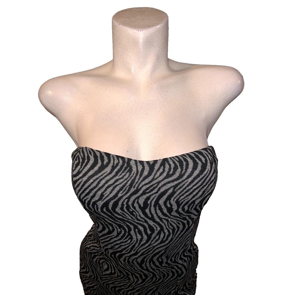 Poetry Body Central Womens Zebra Print Strapless Bodycon Mini Dress Grey Black S - Picture 2 of 8